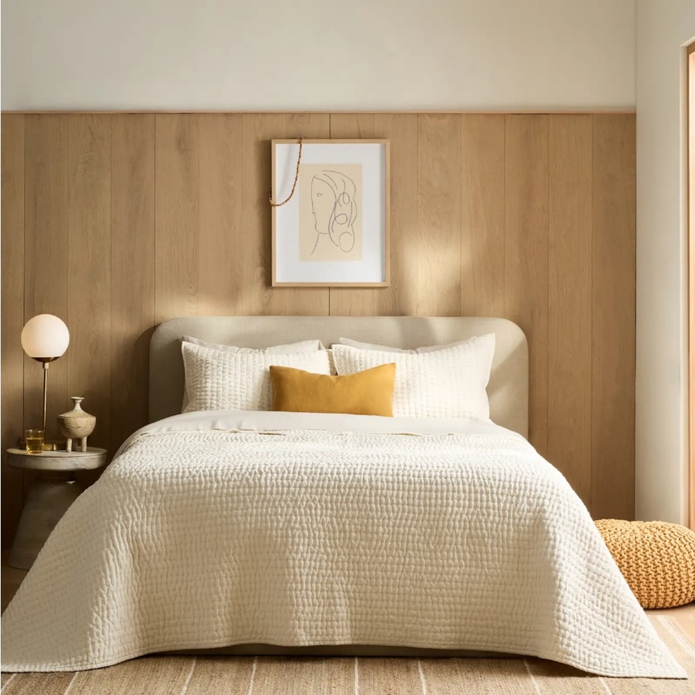 QUINCE European Linen Cotton Stitch Quilt Full Queen Ivory